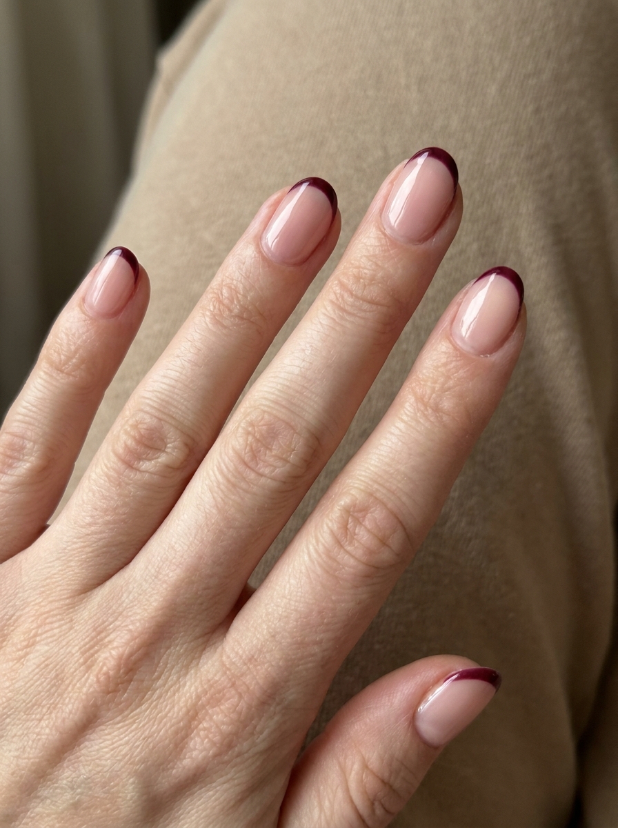 Burgundy Micro French als September Nägel kurz Inspiration 2026